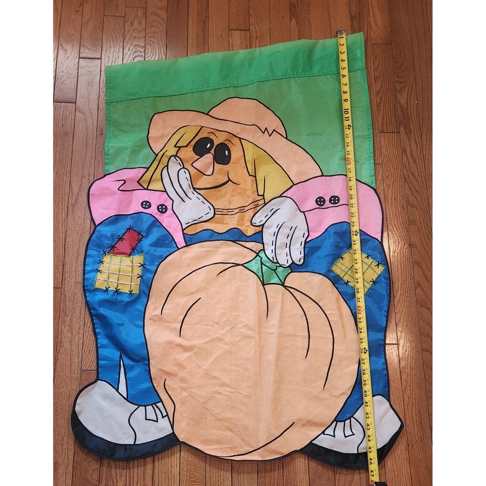 Vintage Embroidered  Scarecrow Pumpkin Flag 28x44 Halloween /‎ Fall